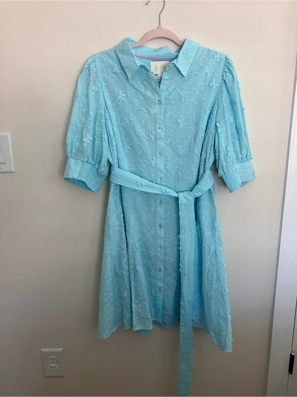 Lilly Pulitzer Light Blue Embroidered Button-Front Midi Dress
